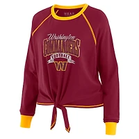 Women's WEAR by Erin Andrews Burgundy/Gold Washington Commanders Plus Tie-Front Long Sleeve Top