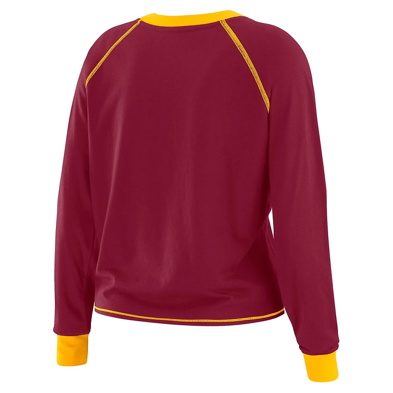 Women's WEAR by Erin Andrews Burgundy/Gold Washington Commanders Plus Tie-Front Long Sleeve Top