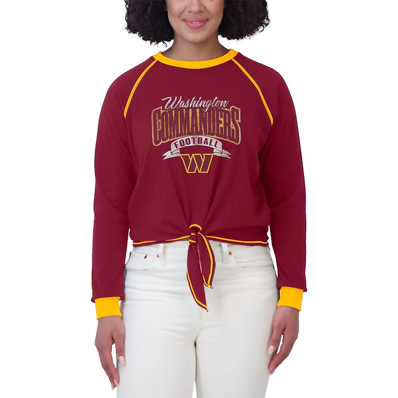 Women's WEAR by Erin Andrews Burgundy/Gold Washington Commanders Plus Tie-Front Long Sleeve Top