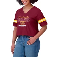 Women's WEAR by Erin Andrews Burgundy Washington Commanders Color Block Boxy Modest Crop V-Neck T-Shirt