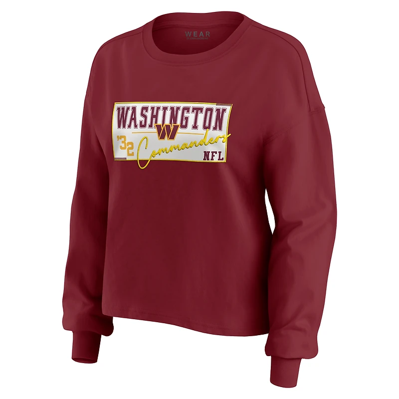 Women's WEAR by Erin Andrews Burgundy Washington Commanders Heavy Rugby Jersey Long Sleeve T-Shirt & Shorts Lounge Set
