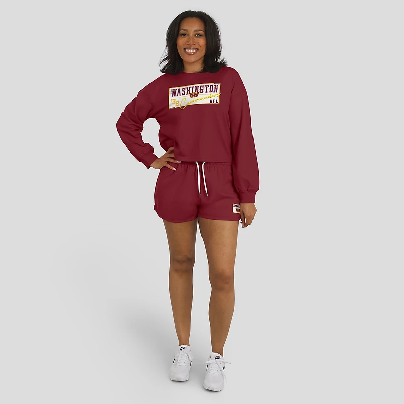 Women's WEAR by Erin Andrews Burgundy Washington Commanders Heavy Rugby Jersey Long Sleeve T-Shirt & Shorts Lounge Set