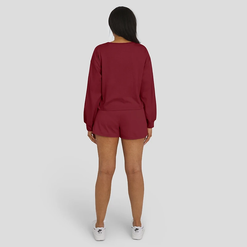 Women's WEAR by Erin Andrews Burgundy Washington Commanders Heavy Rugby Jersey Long Sleeve T-Shirt & Shorts Lounge Set