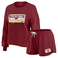 Women's WEAR by Erin Andrews Burgundy Washington Commanders Heavy Rugby Jersey Long Sleeve T-Shirt & Shorts Lounge Set
