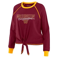 Women's WEAR by Erin Andrews Burgundy Washington Commanders Tie-Front Long Sleeve T-Shirt