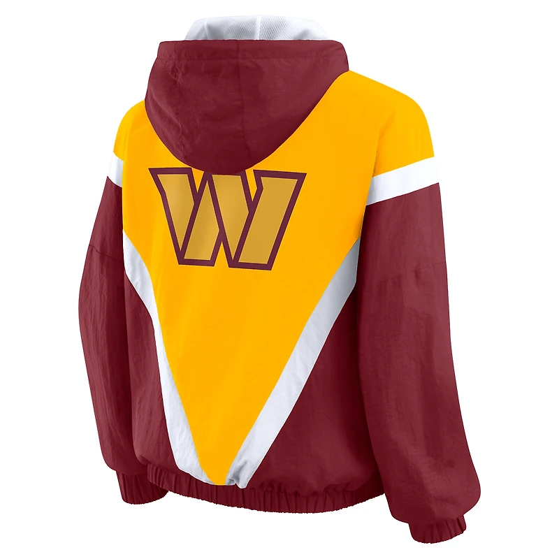 Women's WEAR by Erin Andrews Gold/Burgundy Washington Commanders Retro Crinkle Full-Zip Hoodie Windbreaker