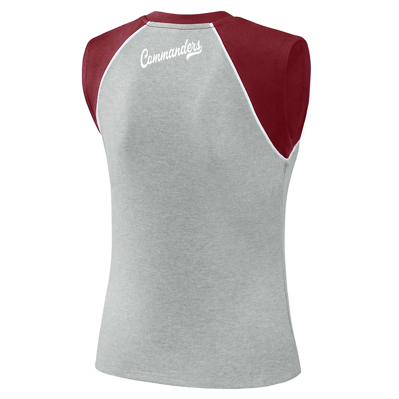 Débardeur raglan court Heather Gray Washington Commanders de la collection femme WEAR by Erin Andrews