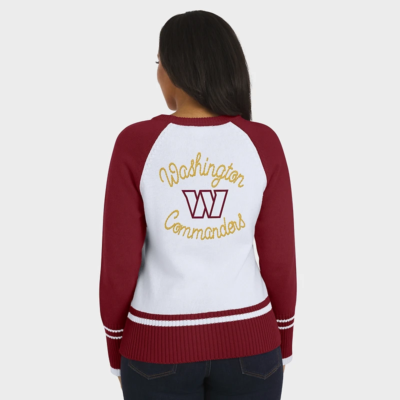 Women's WEAR by Erin Andrews White/Burgundy Washington Commanders Colorblock Raglan Sweater
