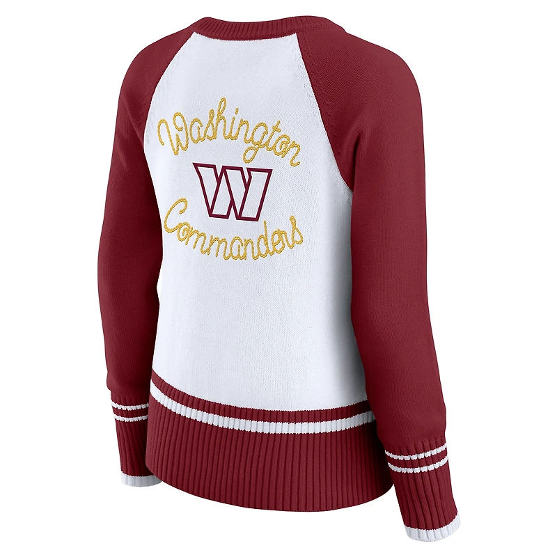 Women's WEAR by Erin Andrews White/Burgundy Washington Commanders Colorblock Raglan Sweater