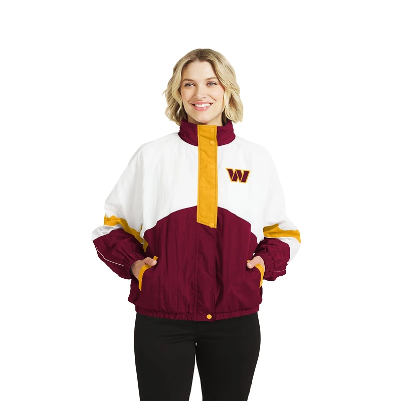 Women's WEAR by Erin Andrews White/Burgundy Washington Commanders Crinkle Full-Snap Hooded Windbreaker Jacket