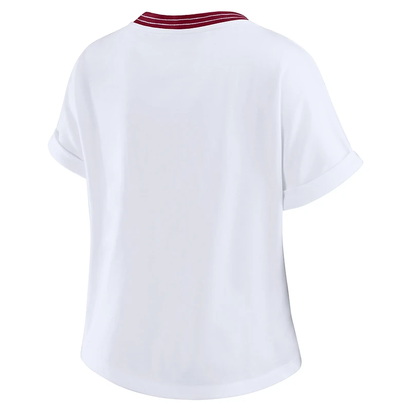 T-shirt court à rayures centrales et col dolman blanc pour femme WEAR by Erin Andrews, Washington Commanders