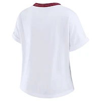 T-shirt court à rayures centrales et col dolman blanc pour femme WEAR by Erin Andrews, Washington Commanders