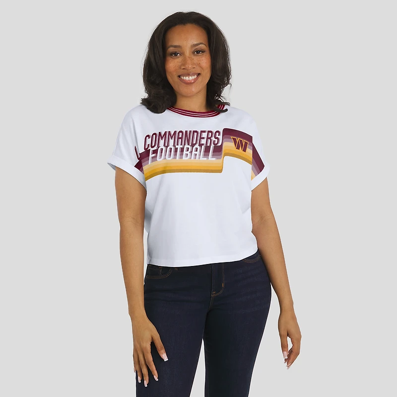 Women's WEAR by Erin Andrews White Washington Commanders Cropped Center Stripe Dolman T-Shirt