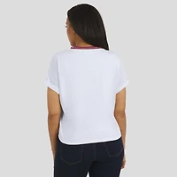 Women's WEAR by Erin Andrews White Washington Commanders Cropped Center Stripe Dolman T-Shirt