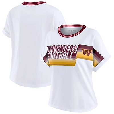 Women's WEAR by Erin Andrews White Washington Commanders Cropped Center Stripe Dolman T-Shirt