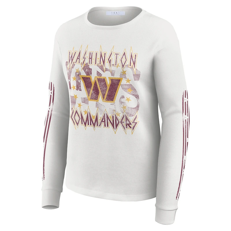 Women's WEAR by Erin Andrews  White Washington Commanders Graphic Waffle Long-Sleeve T-Shirt