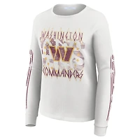 Women's WEAR by Erin Andrews  White Washington Commanders Graphic Waffle Long-Sleeve T-Shirt