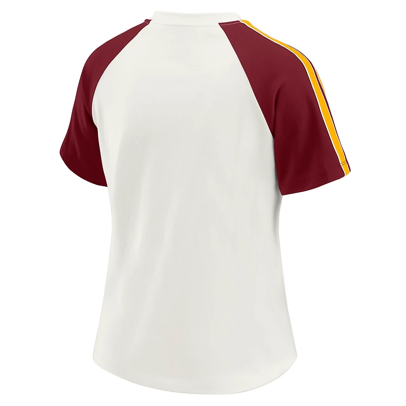 Women's WEAR by Erin Andrews White Washington Commanders Sleeve Stripe Distressed Raglan T-Shirt