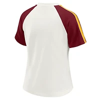 Women's WEAR by Erin Andrews White Washington Commanders Sleeve Stripe Distressed Raglan T-Shirt