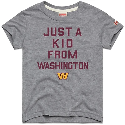 T-shirt gris a trois mélanges Just Kid des Washington Commanders en hommage aux jeunes