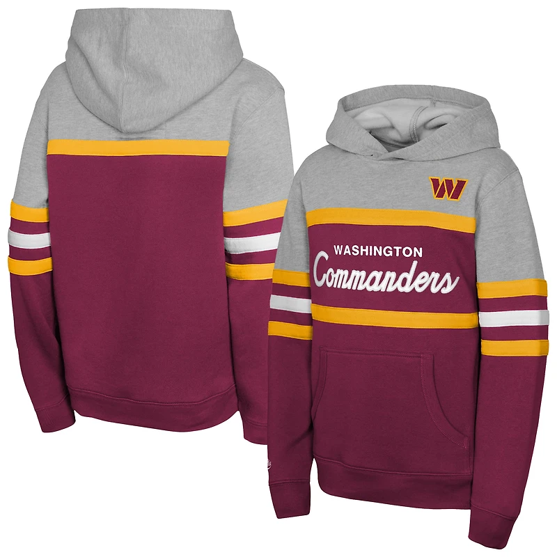 Sweat à capuche Mitchell & Ness bordeaux pour enfant, modèle rétro des Washington Commanders, représentant l'entraîneur-chef.