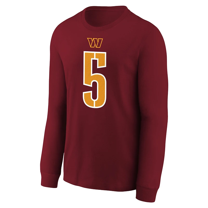 T-shirt à manches longues Nike pour jeune Jayden Daniels, bordeaux, avec nom et numéro du joueur des Washington Commanders
