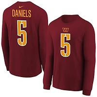 T-shirt à manches longues Nike pour jeune Jayden Daniels, bordeaux, avec nom et numéro du joueur des Washington Commanders