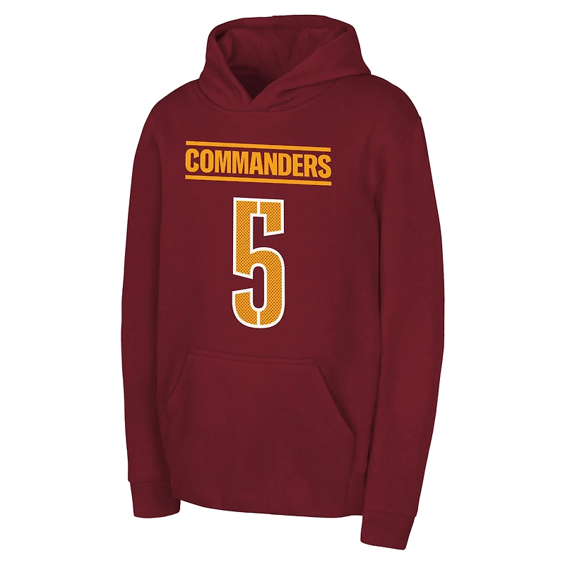 Youth Outerstuff Jayden Daniels Burgundy Washington Commanders Mainliner Player Name & Number Hoodie