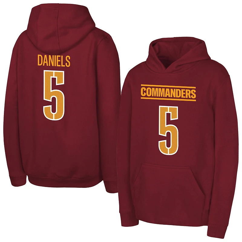 Youth Outerstuff Jayden Daniels Burgundy Washington Commanders Mainliner Player Name & Number Hoodie