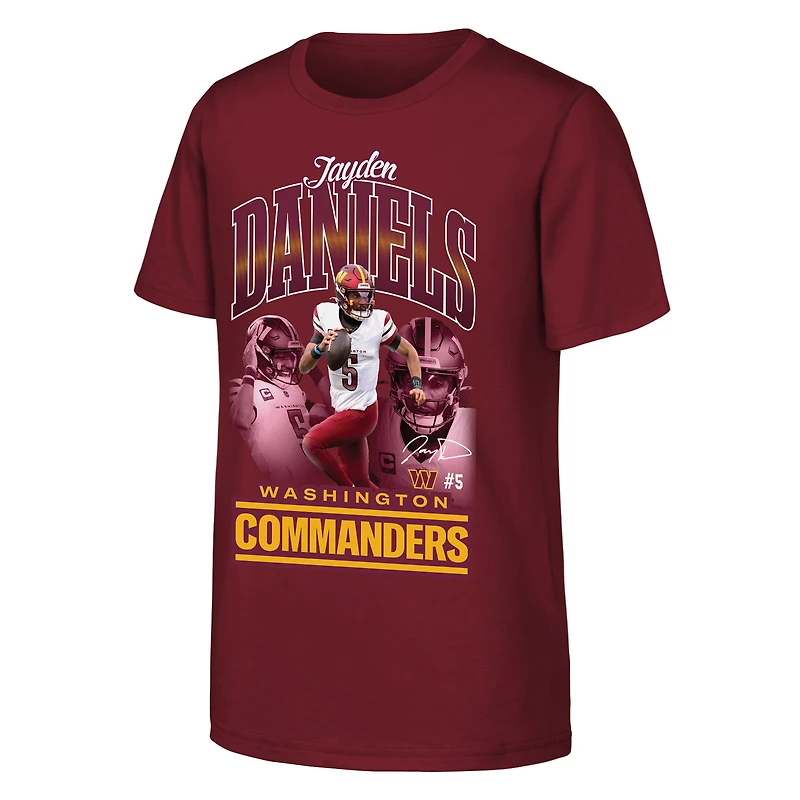 T-shirt triple pic Jayden Daniels bordeaux Washington Commanders pour jeunes de la marque Outerstuff