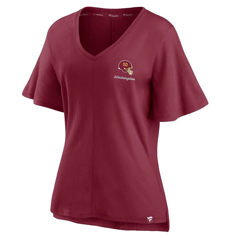 T-shirt à col en V Fanatics pour femmes, bordeaux, équipe de football Washington, Southpaw Flutter