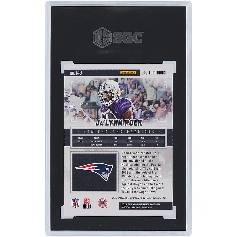 Carte de recrue Panini Luminance 2024 autographiée par Ja'Lynn Polk des Washington Huskies n° 149 n° 100/350 SGC authentifiée 9/10