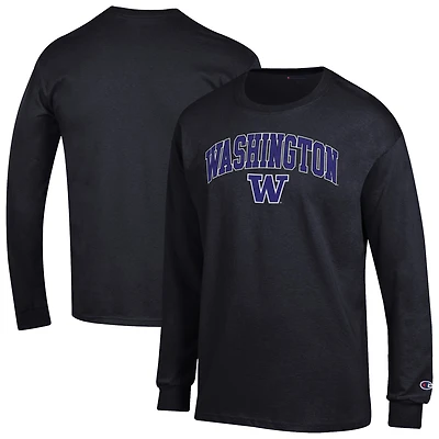 T-shirt à manches longues avec logo Arch Over Champion Black Washington Huskies pour homme
