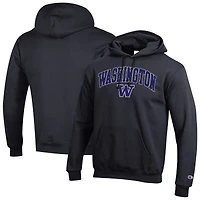 Sweat à capuche noir Champion pour homme avec logo Arch Over des Washington Huskies