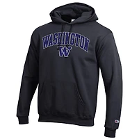 Sweat à capuche noir Champion pour homme avec logo Arch Over des Washington Huskies