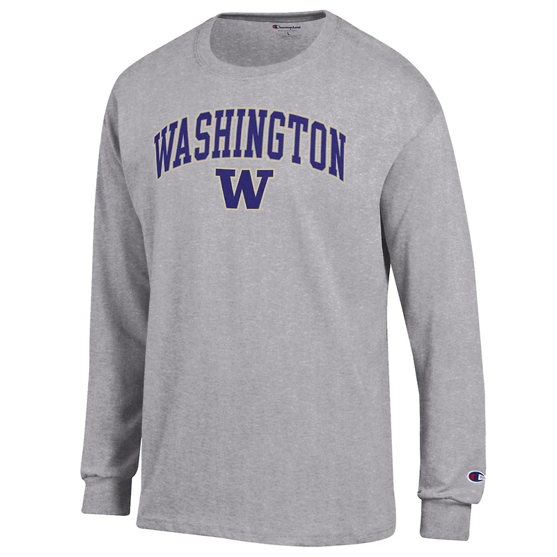 Men's Champion  Heather Gray Washington Huskies Arch Over Logo Long Sleeve T-Shirt