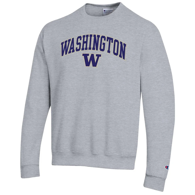 Sweat-shirt à capuche avec logo Arch Over Champion gris chiné pour homme des Washington Huskies