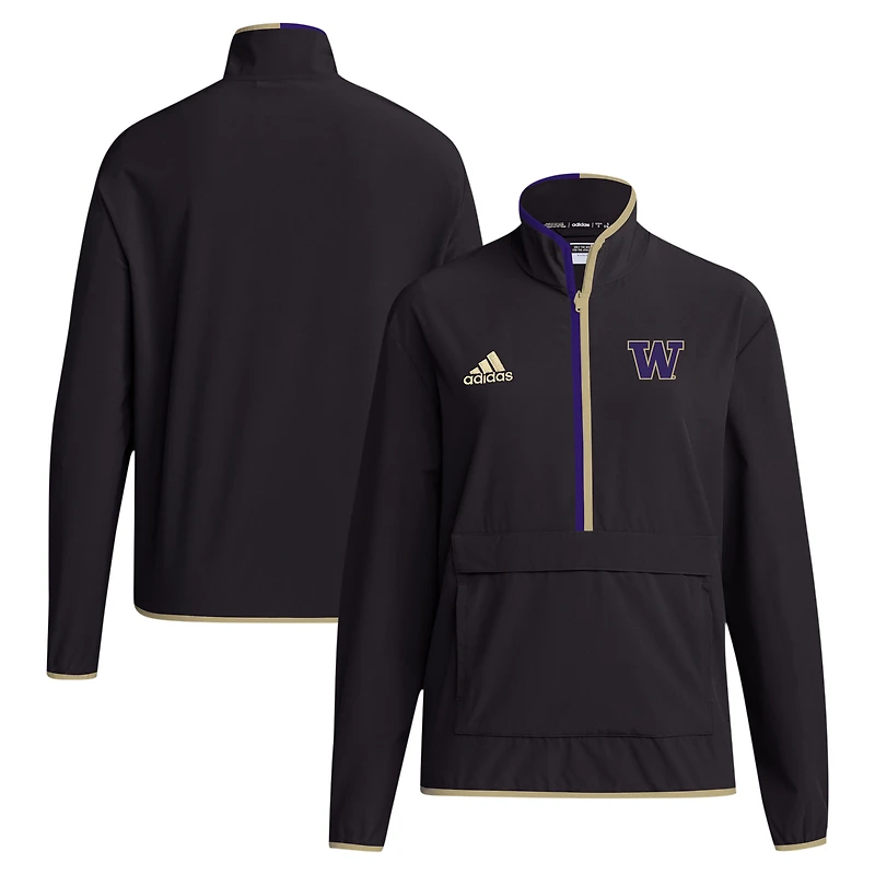 Veste demi-zipée adidas noire Washington Huskies 2024 Coaches Sideline pour homme