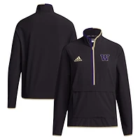 Veste adidas blanche à demi-zip pour homme Washington Huskies 2024 Coaches Sideline