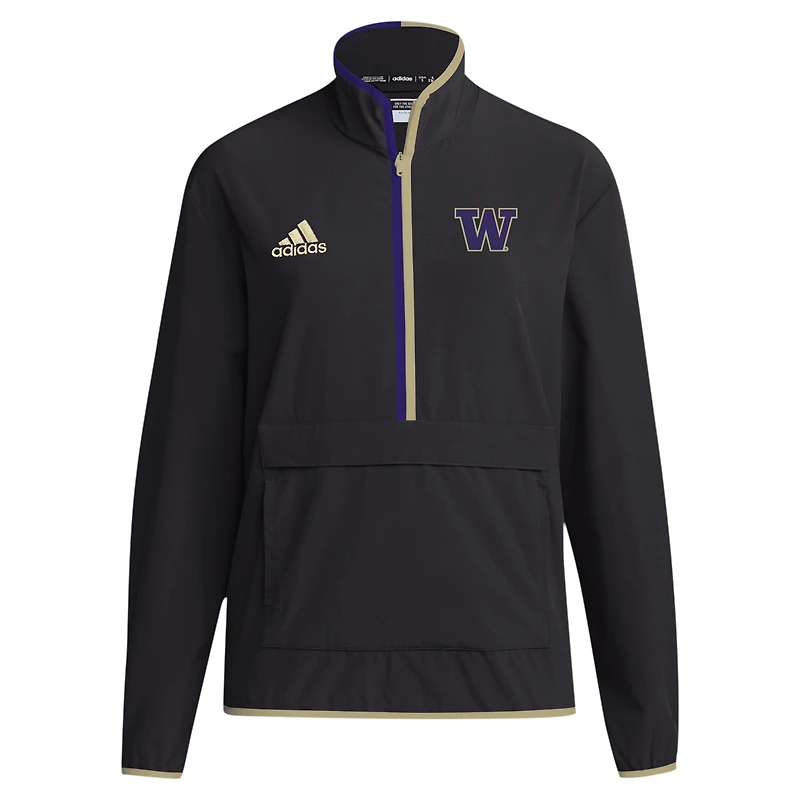 Veste demi-zipée adidas noire Washington Huskies 2024 Coaches Sideline pour homme