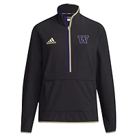 Veste demi-zipée adidas noire Washington Huskies 2024 Coaches Sideline pour homme