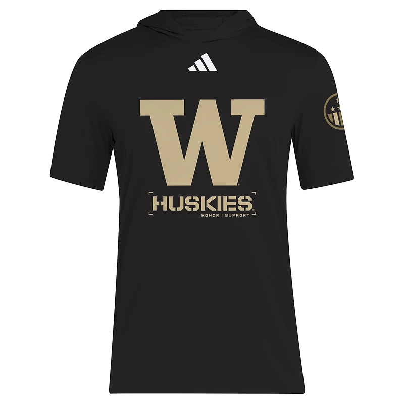 T-shirt à capuche adidas noir Washington Huskies 2025 Military Appreciation AEROREADY pour homme