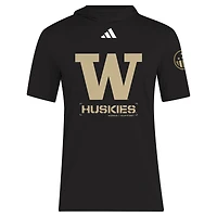 T-shirt à capuche adidas noir Washington Huskies 2025 Military Appreciation AEROREADY pour homme