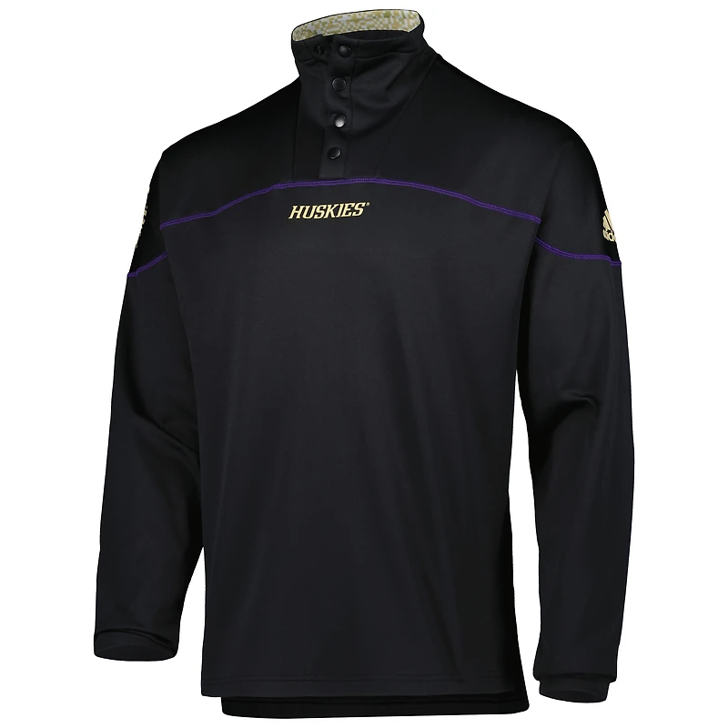 Men's adidas Black Washington Huskies AEROREADY Knit Quarter-Snap Jacket