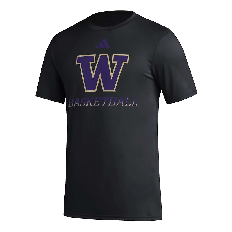 T-shirt d'avant-match de basket-ball adidas Washington Huskies Fadeaway pour hommes, noir, AEROREADY