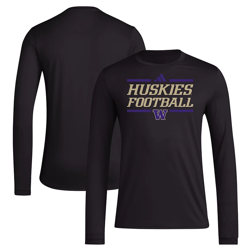 Men's adidas Black Washington Huskies Locker Football Pre-Game AEROREADY Long Sleeve T-Shirt