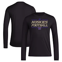 Men's adidas Black Washington Huskies Locker Football Pre-Game AEROREADY Long Sleeve T-Shirt