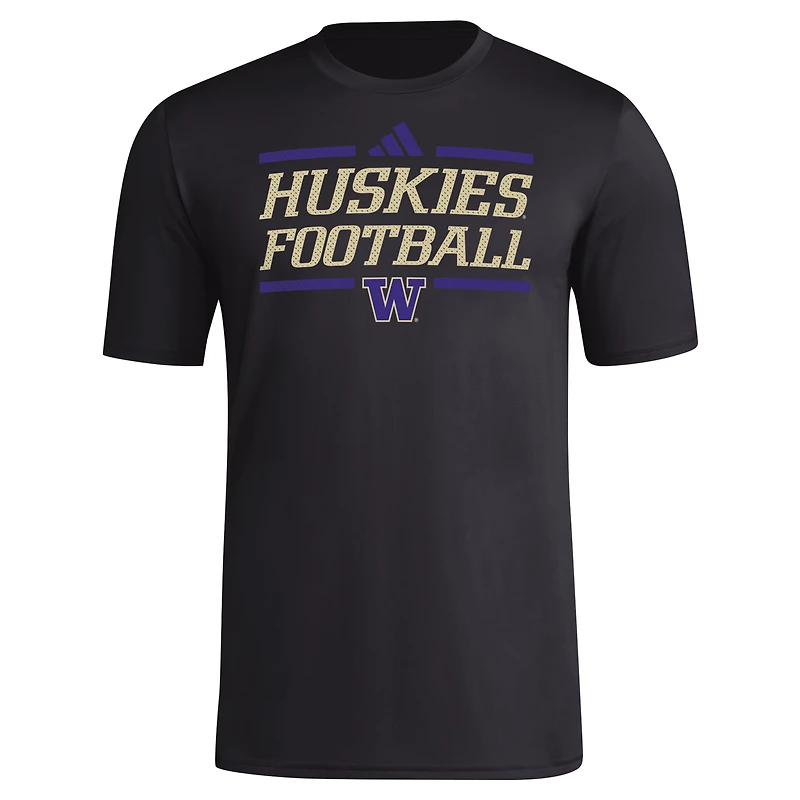 T-shirt d'avant-match de football adidas noir Washington Huskies Locker AEROREADY pour hommes