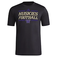 T-shirt d'avant-match de football adidas noir Washington Huskies Locker AEROREADY pour hommes