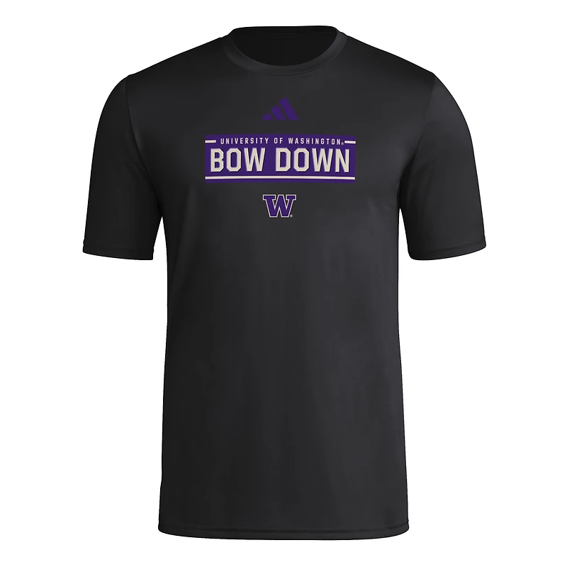 T-shirt adidas noir pour homme avec slogan d'avant-match des Washington Huskies